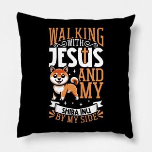 Jesus and dog - Shiba Inu Pillow