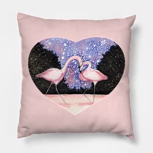 Flamingos in Love Heart Pillow