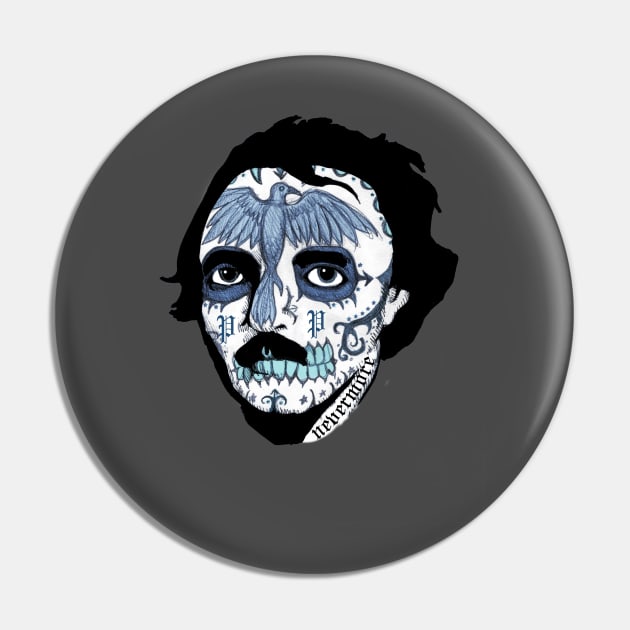 Edgar Allan Sugar Skull Pin by LVBart