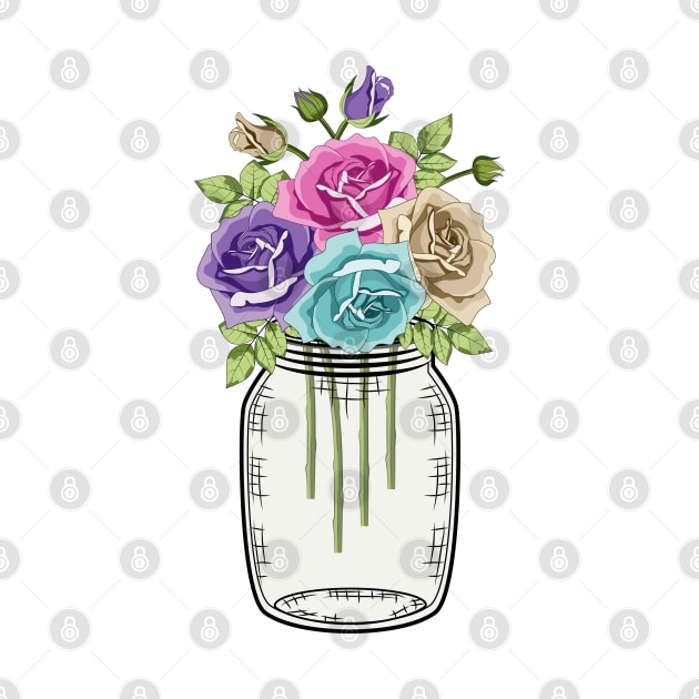 Roses In Mason Jar by Designoholic