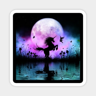 Wonderful unicorn with fairy in the night Magnet