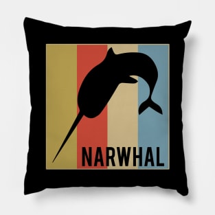 Cute Narwhal Retro Vintage Horned Beluga Whale Pillow