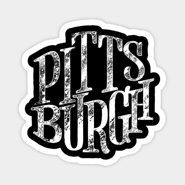 Pittsburgh White Retro Distressed Lettering Magnet by polliadesign