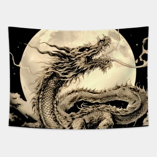 Chinese Dragon and Full Moon: Chinese New Year, Year of the Dragon on a Dark Background Tapestry