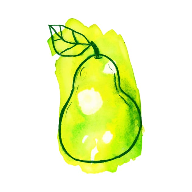 Green Yellow Watercolor Pear by saradaboru