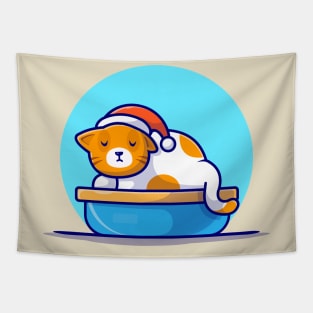 Cute Cat Sleeping Cartoon Vector Icon Illustration Tapestry