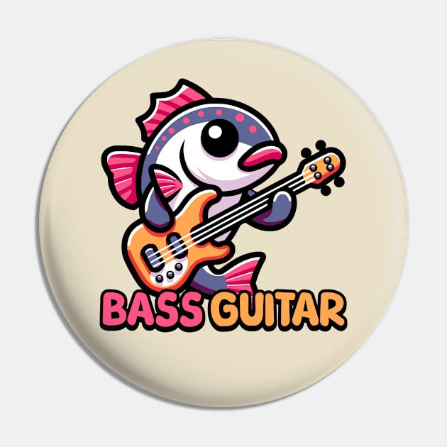 Bass Guitar! Cute Fish Guitar Pun Cartoon Pin by Cute And Punny