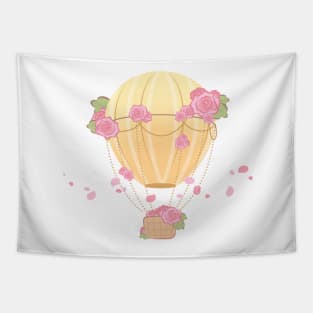 Pink Rose Floral Valentine Hot Air Balloon Tapestry