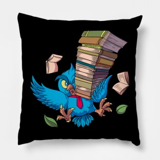 Cartoon owl with pile of books - book owl Pillow