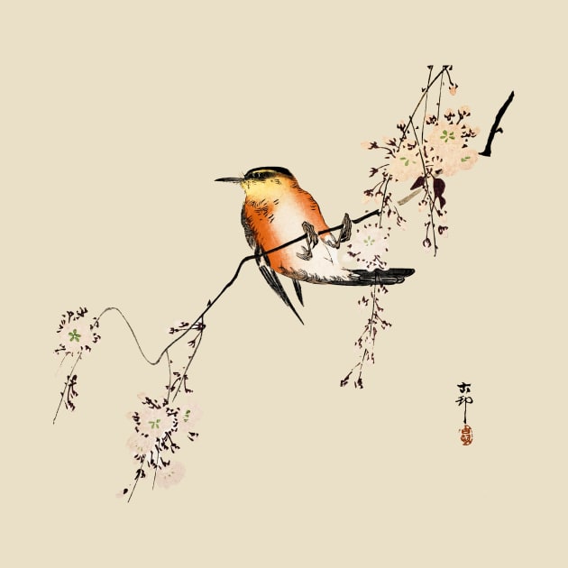Red Bird Cherry Blossoms Japanese art by geekmethat
