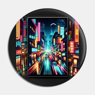 Neon Nightscape: Urban Glow and Reflections Pin