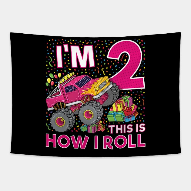 2nd Birthday Monster Truck Party Gift 2 Year Old Girl Tapestry by silentsoularts