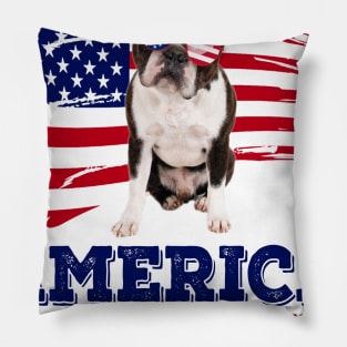 Boston Terrier Flag USA - America 4th Of July Independence Day Pillow