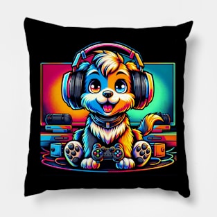 Adorable Gamer Puppy w/ Headphones Pillow