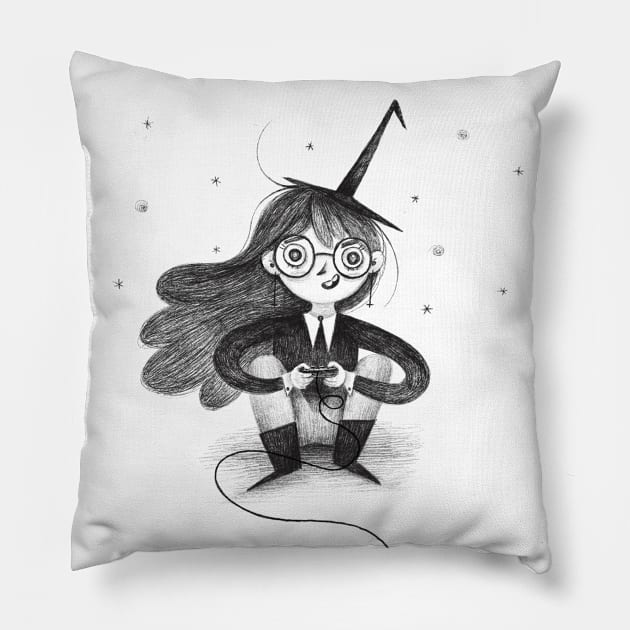 Gamer Witch Pillow by Gummy Illustrations