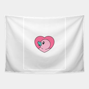 Cute Duck With A Pink Heart Background Tapestry