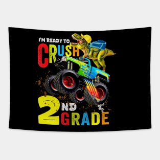 2nd Grade Dinosaur Monster Truck Back To School Shirt Boys Tapestry