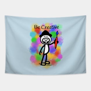 GG Artist Stick Figure “Be Creative” Paint Splotch Background Tapestry