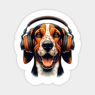 American English Coonhound Smiling DJ: Melodies and Grins Magnet