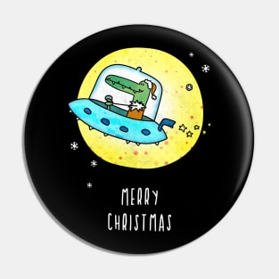 Merry Rocking Space Crocodile Alligator Christmas Pin