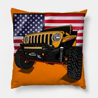 Jeep with American Flag - Orange Essential Pillow