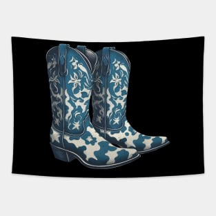 blue cow print cowboy boots Tapestry