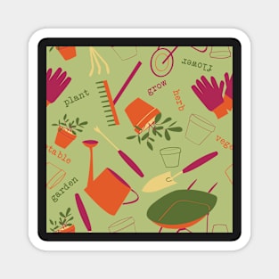 A Day in the Garden - gardening Gardener Pattern Green Orange Magnet