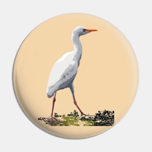 Cattle Egret on a walk Pin