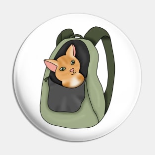 Kitty in a backpack (fluffy orange cat) Pin