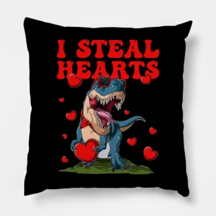 I Steal Hearts Valentines Day Cute Dinosaur Pillow