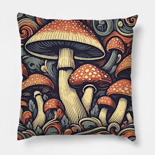 Vintage mushrooms fungus art pattern Pillow