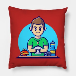 Gym And Fitness Trainer Cartoon Vector Icon Illustration Pillow