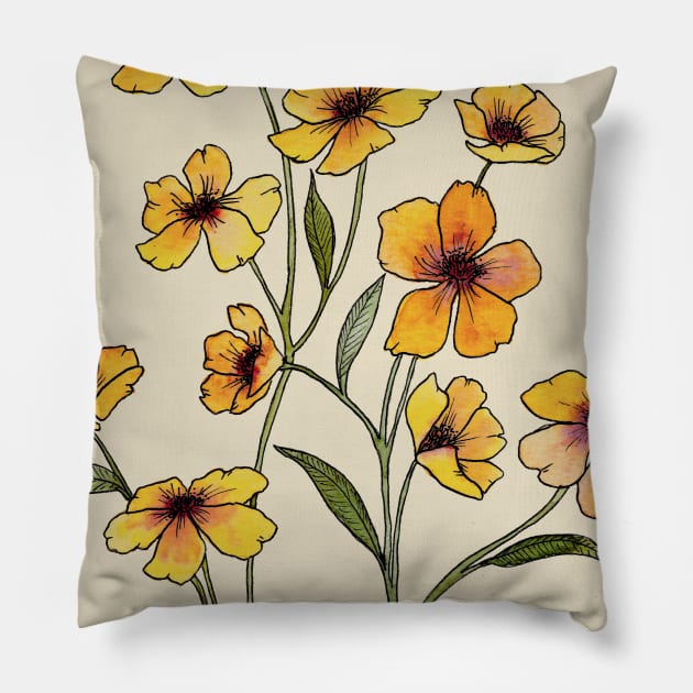 Yellow Flowers Watercolour Pillow by Maria's flowers