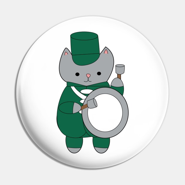 Marching Band Cat Bass Drummer Green and White Pin by Beautiful Cuteness