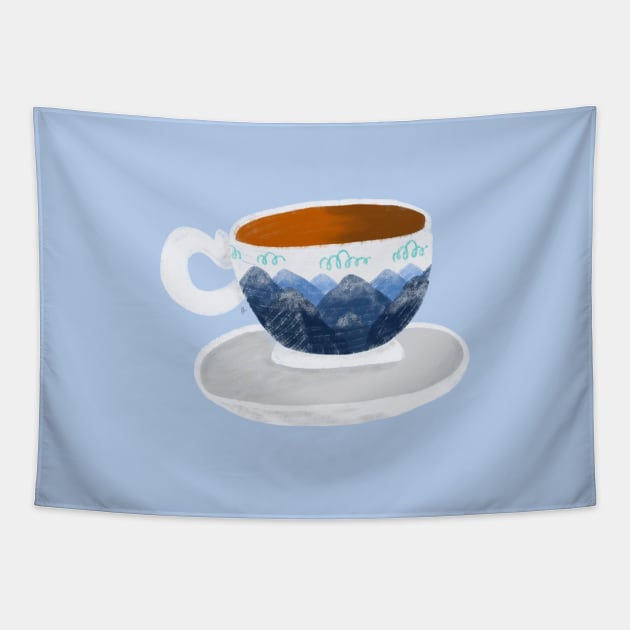 Mountains cup of coffee Tapestry by gabbadelgado