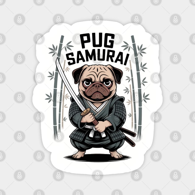 Pug Samurai Funny Pug Magnet by UrbanLifeApparel