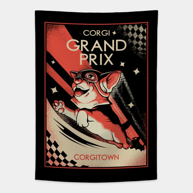 The Great Corgi Grand Prix of Corgitown Tapestry by artlahdesigns