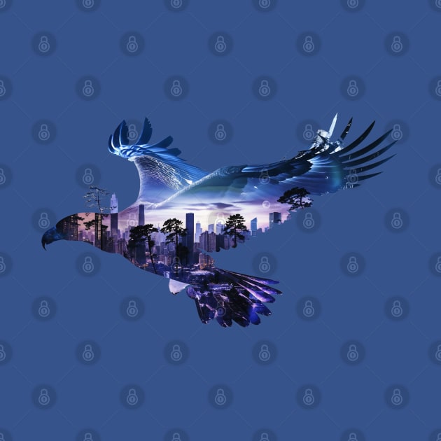 Flying eagle and night city double exposure by AnnArtshock