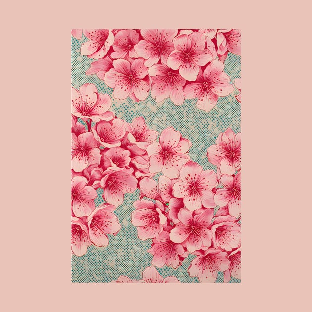 Pink & Green Cherry Blossoms | Psychedelic Risograph Halftone Moire Pattern by uncommonoath