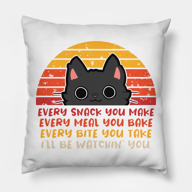 Retro Cat - Watching You Snack Pillow by InfiniTee Design