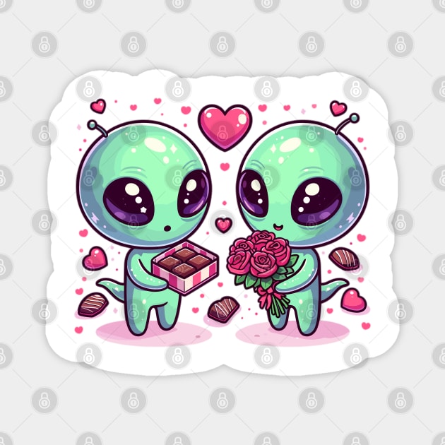 Cosmic Love: Aliens Sharing Earthly Affection Magnet by WEARWORLD