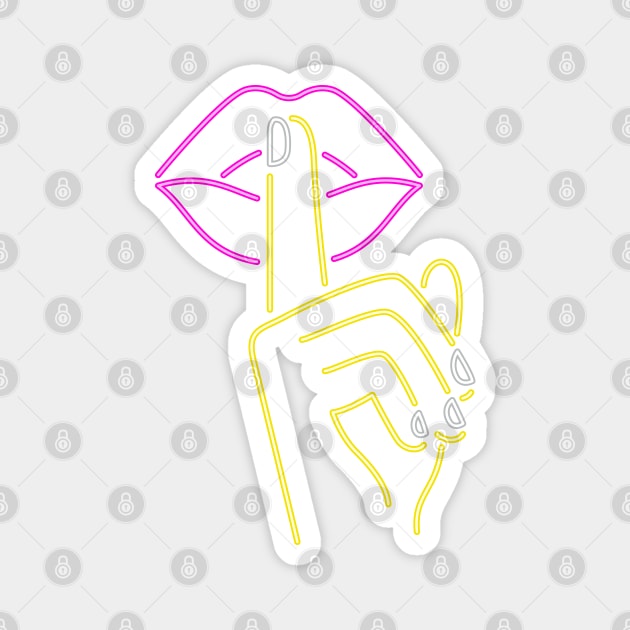 pink lips finger shhh keep quiet neon sign Magnet by Tshirtiz