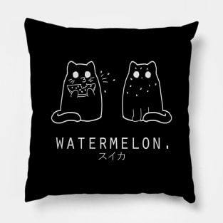 Watermelon "Suika" and Cats Minimalist/Simple Art (Black) Pillow