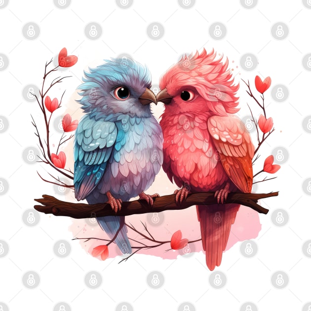 Valentine Kissing Potoo Bird Couple by Chromatic Fusion Studio