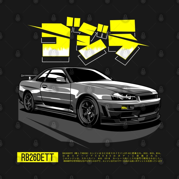 Nissan Skyline GT R34 kanji Yellow by aredie19