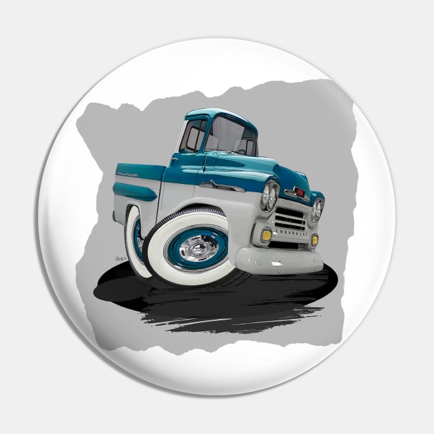 1958 Chevy Apache Pickup - Cartoon Style Pin by Wilcox PhotoArt