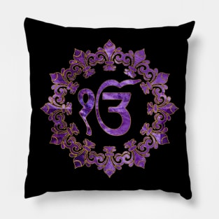 Amethyst and gold Ek Onkar / Ik Onkar symbol Pillow