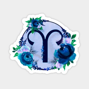 Aries Zodiac Horoscope Blue Floral Monogram Magnet