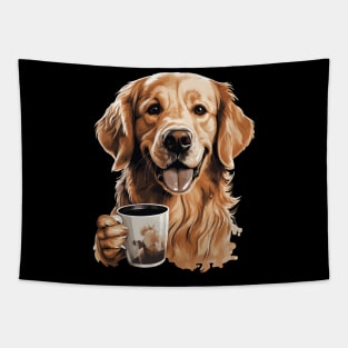 Golden Retriever Drinking Coffee Tapestry