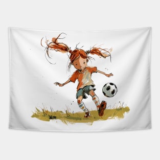 Little Girl Playing Soccer Tapestry